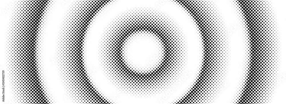 Poster halftone concentric circle background. black and white dotted circular gradient. radial fading comic