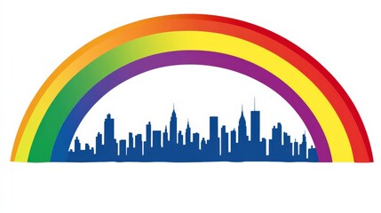 Obraz premium Rainbow Sunset Over City Skyline Illustration