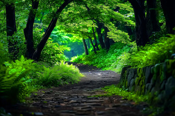 Obraz premium Serene Forest Path with Lush Greenery