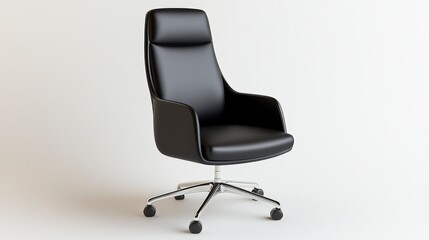 Obraz premium Elegant Black Office Chair: A sophisticated high-back office chair with a sleek black leather finish, designed for comfort and style, ideal for modern workspace environments.