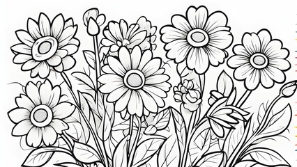 Detailed black white illustration a bouquet daisies perfect coloring.