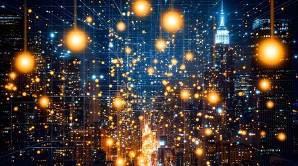 Naklejka premium Futuristic AI powered carbon neutral ventilation grids dynamically integrated into skyscrapers