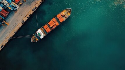Aerial View of Cargo Ship Docking at Port
