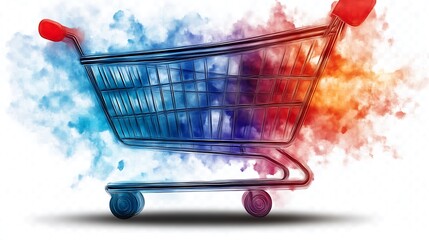 Shopping Cart with Abstract Color Cloud Background