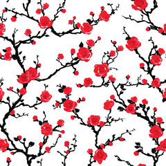 A red and black flower pattern with white background