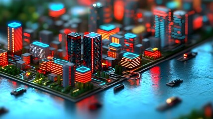 Obraz premium Futuristic 3D AI Powered Limitless Clean Energy Reactor Powering a Vibrant Cityscape with Towering Skyscrapers Intricate Infrastructure and Colorful Illumination