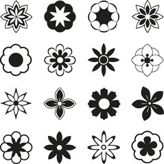Flowers icon set. Flowers in modern simple flat style. Flower icon collection. Flower elements collection. Cute round flower