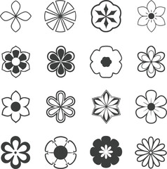 Flowers icon set. Flowers in modern simple flat style. Flower icon collection. Flower elements collection. Cute round flower