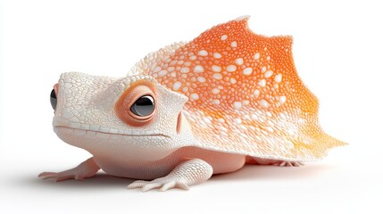 Fantasy Lizard's Artistic Portrait: a close up view of a charming, mythical lizard with a frilled dorsal fin, designed in a vibrant, photorealistic style.