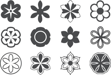 Flowers icon set. Flowers in modern simple flat style. Flower icon collection. Flower elements collection. Cute round flower