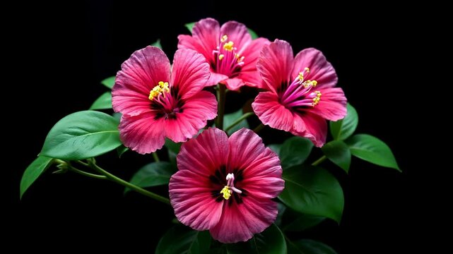 Time Lapse of Pink Syrian Hibiscus Flowers Blooming and Withering Against Black Background in 4K