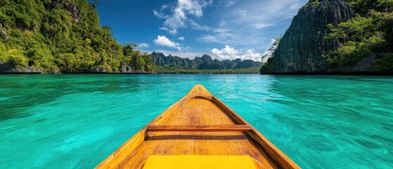 Scenic Boat Ride in Tropical Paradise with Crystal Clear Water and Lush Green Hills