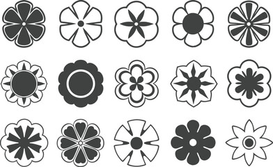 Flowers icon set. Flowers in modern simple flat style. Flower icon collection. Flower elements collection. Cute round flower