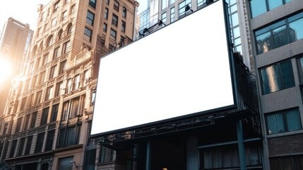 Obraz premium Empty Billboard in Urban Environment at Sunset Near Commercial Buildings