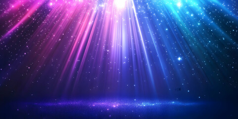 Fototapeta premium Colorful Light Rays Illuminating A Starry Background With Sparkle Effects And Glowing Radiance Effects And Hues And A Radiant Shine In Vibrant Colors And Atmospherical Playful
