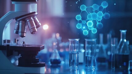 Advanced Laboratory Equipment with Microscope and Molecular Structures