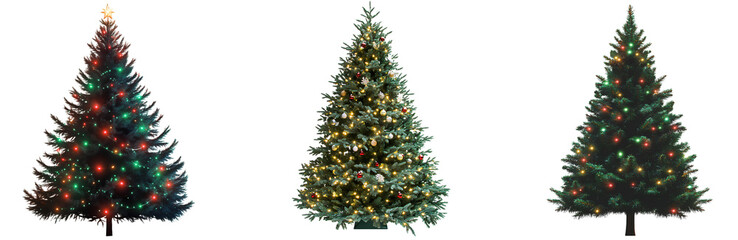 Fototapeta premium set of A Christmas tree with green and red lights, isolated on a transparent background png 