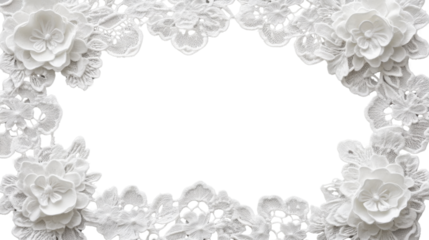 White lace floral frame on transparent background for elegant designs