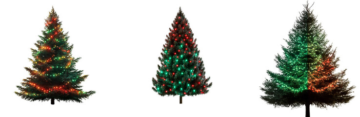 set of A Christmas tree with green and red lights, isolated on a transparent background png