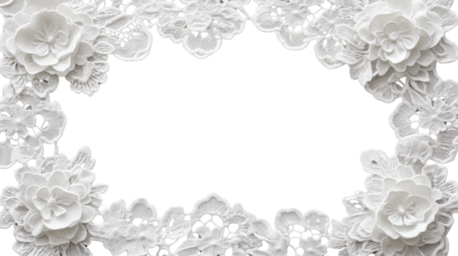 White lace floral frame on transparent background for elegant designs