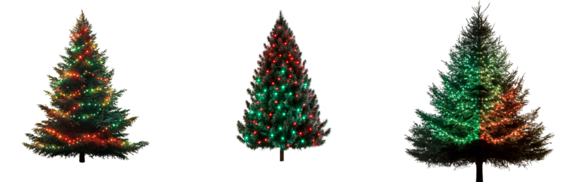 set of A Christmas tree with green and red lights, isolated on a transparent background png