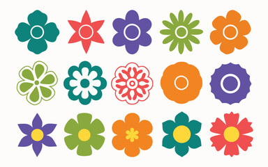 Flowers icon set. Flowers in modern simple flat style. Flower icon collection. Flower elements collection. Cute round flower