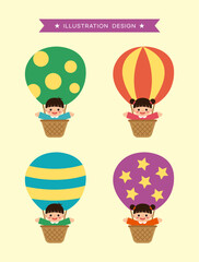열기구에 탄 어린이 벡터 일러스트