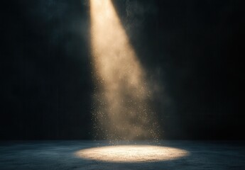 Dramatic spotlight highlighting dust particles in a dark space.