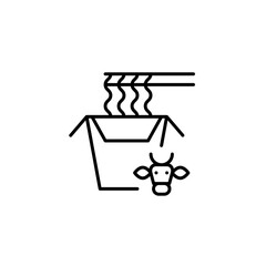 Box of instant noodles with beef flavour. Eating ramen with chopsticks. Fast food, delivery or snacks on the go. Pixel perfect, editable stroke vector icon