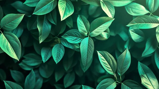Close-up of green leaves glowing under sunlight, symbolic of sustainability, realistic depiction, isolated with a clean gradient background for clarity.