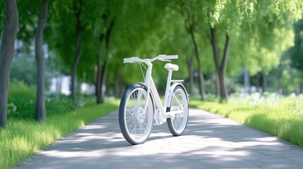 Fototapeta premium Modern white e-bike in a park pathway