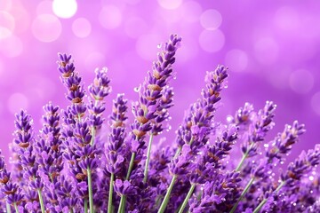 Naklejka premium Dewy Lavender Blossoms for Purple Background.