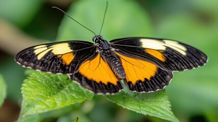 Obraz premium Vibrant Orange And Black Butterfly On Green Leaf