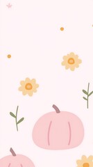 Pink Pumpkins & Flowers: Autumn Illustration.