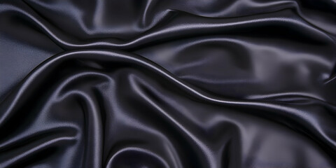 Luxurious Black Satin Fabric Draped Elegantly with Soft Shimmering Texture With Smooth Flowing Shine And Rich Color Depth. This Draped Cloth Is Suitable For Interior Design. The