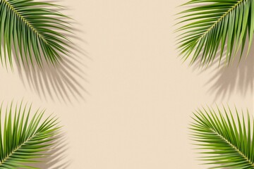 Naklejka premium Tropical palm leaves with shadows on beige background.
