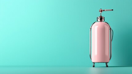 Elegance in Hygiene: A refined pink dispenser with chrome accents exudes sophistication against a serene turquoise background. It's a visual ode to simplicity and grace.