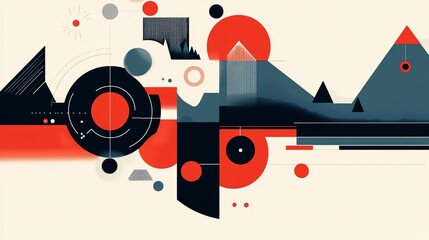 Obraz premium Abstract Composition with Geometric Shapes and Contrasting Color Palettes
