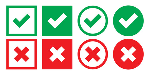 Tick, cross icon button set. Yes or no symbol, approved or rejected icon for user interface. check box icon set.