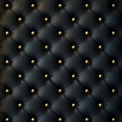 Fototapeta premium Elegant Black Leather Upholstery With Studded Gold Accents In Soft Lighting And Texture Design Style Decor Interior Background With Shine And Smooth Surface Detailing And Rich