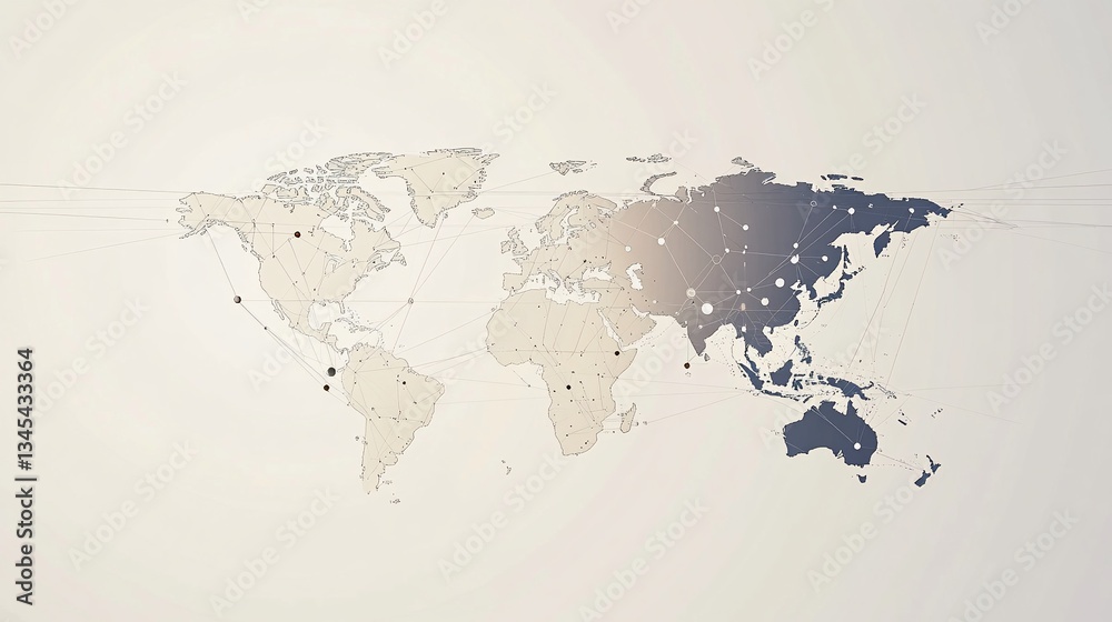 Aufkleber global network connectivity: interconnected world map with data connections