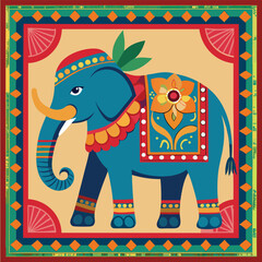 Fototapeta premium Captivating Miniature Art Depicting a Majestic Indian Mughal Elephant with Ornate Embellishments