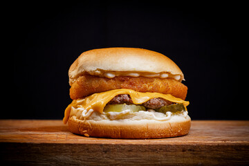 hamburger on a wooden background
