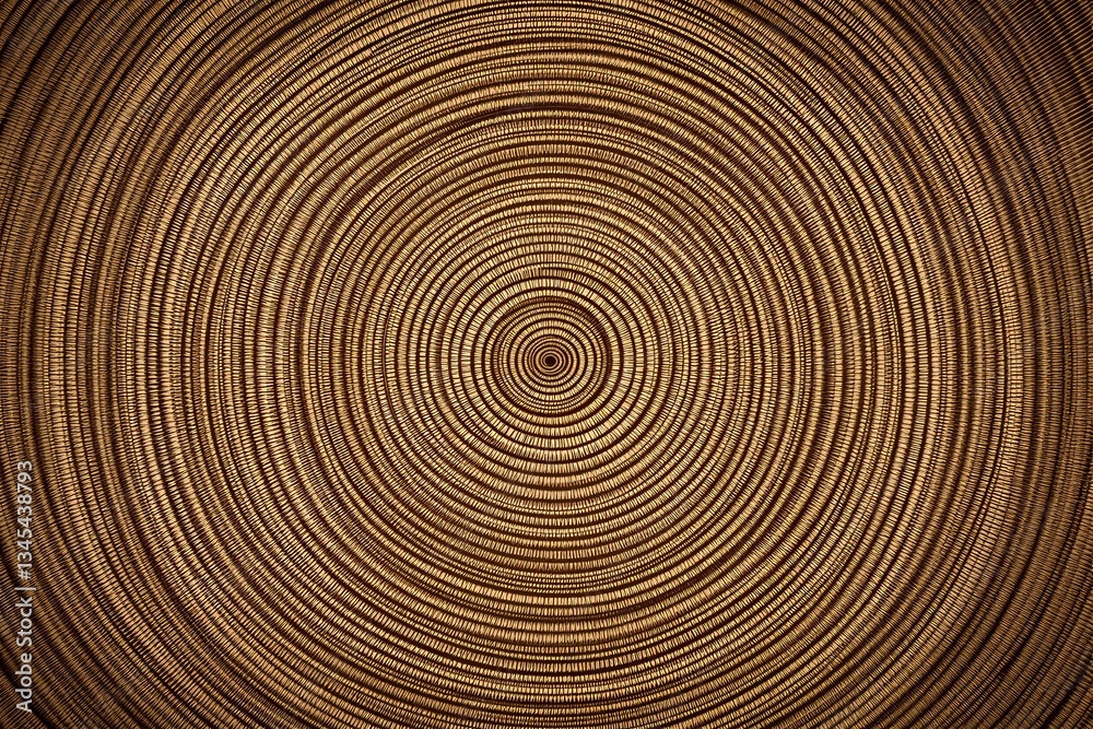 Aufkleber Abstract concentric circular pattern with intricate woven texture in warm golden tones.