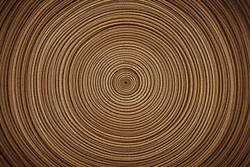Fototapeta premium Abstract concentric circular pattern with intricate woven texture in warm golden tones.