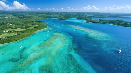 Obraz premium Aerial View of Tropical Island with Turquoise Water and Lush Greenery