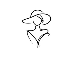 Fashion girl line drawing vector logo design template