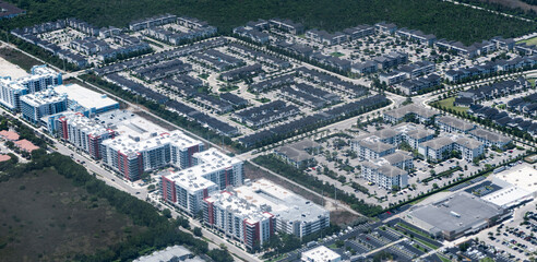 Aerial landscape from plane. Landscape of residential neighborhood. Suburban neighborhood of town aerial view. Aerial neighborhood in town. Suburban neighborhood top view. Suburban township