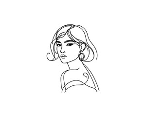 Fashion girl line drawing vector logo design template