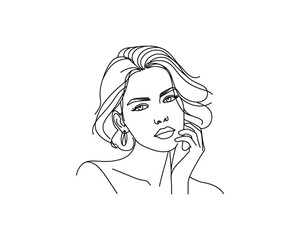 Fashion girl line drawing vector logo design template